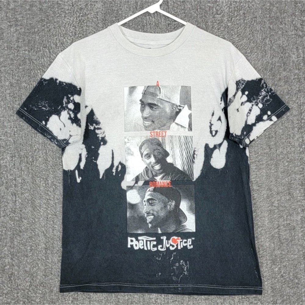 Poetic Justice Tupac Shakur T-Shirt Mens M Black Gray Tie Dye 2Pac Short Sleeve